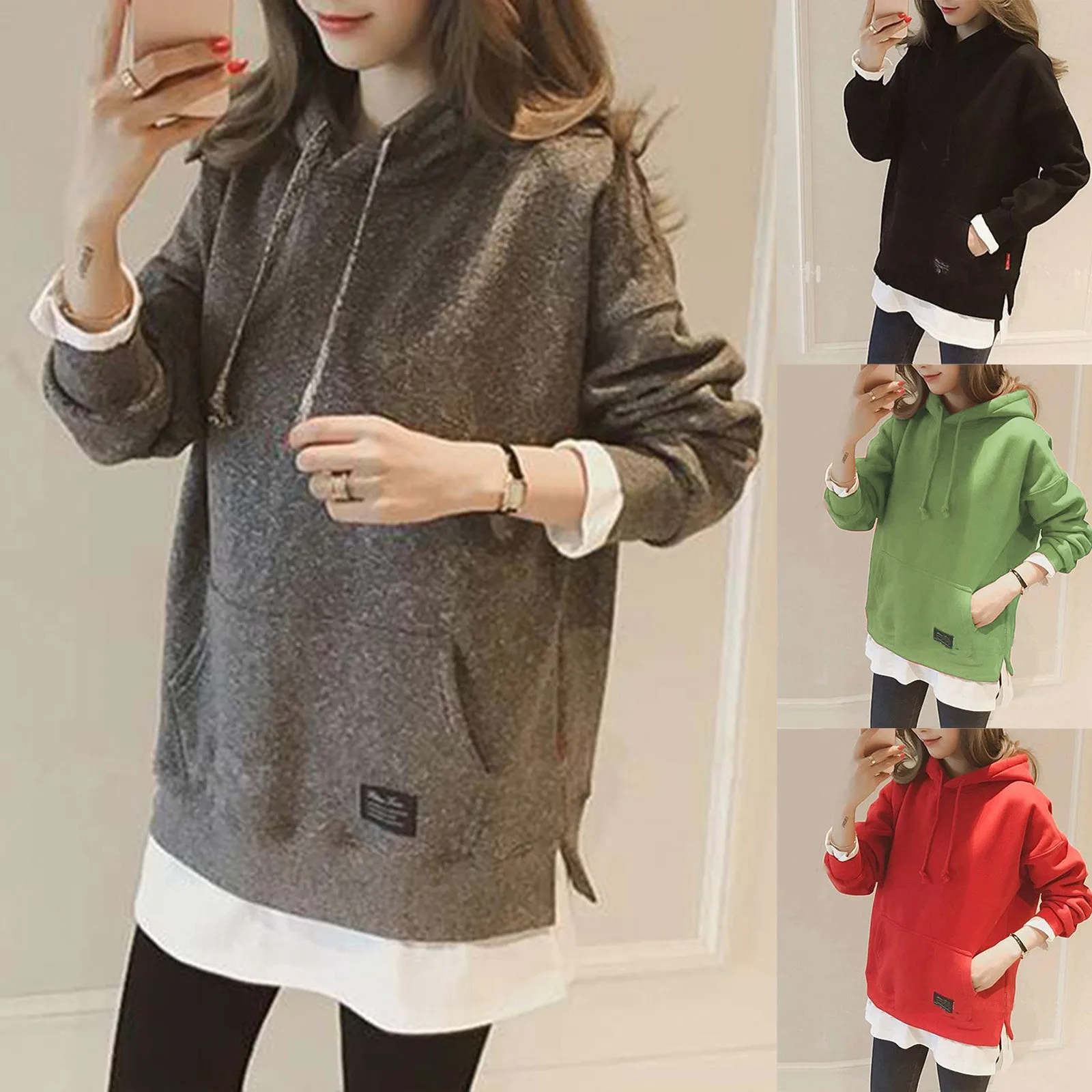 

Худи в стиле Харадзюку, Женская куртка, пальто, Толстовка Оверсайз с длинным рукавом, асимметричный свитшот с капюшоном, Свободный пуловер с...