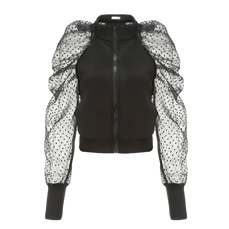 Женская полупрозрачная куртка с воротником-стойкой элегантная однотонная на