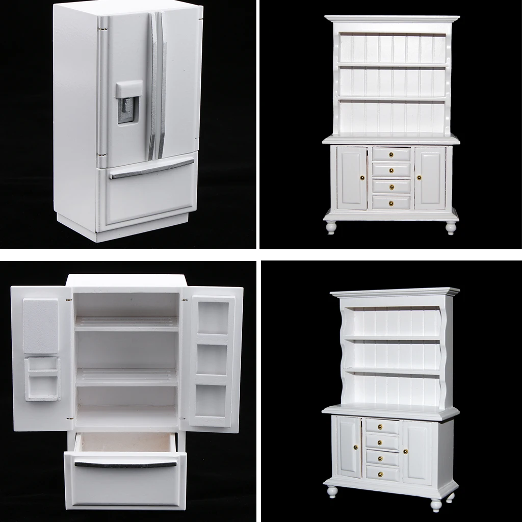 1/12 кукольный домик Миниатюрный деревянный холодильник и полка для шкафа модель