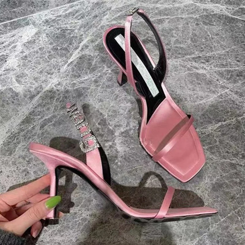 

2021 Summer Open Toe High Heel Sandals High Quality Rhinestone Women's Shoes Outdoor Solid Color Casual Shoes Plus Size 34-40