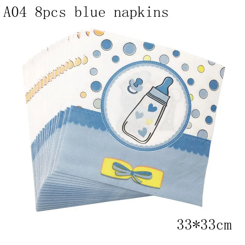A04 8pcs blue napkin Одноразовая посуда для мальчиков или девочек, кружки, тарелки, салфетки, скатерть, гирлянда для вечеринки в честь рождения - Цвет: A04 8pcs blue napkin