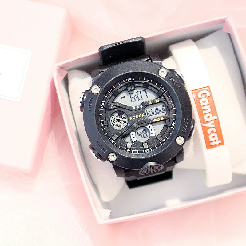 Светодиодный часы с двойным дисплеем многофункциональные спортивные