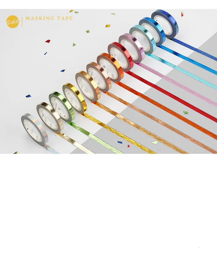 1PCS 5mm*5m Foil Kawaii Slim Washi Tape Scrapbooking Masking Tape Stickers Diary DIY Decoration School Office Stationery 024038