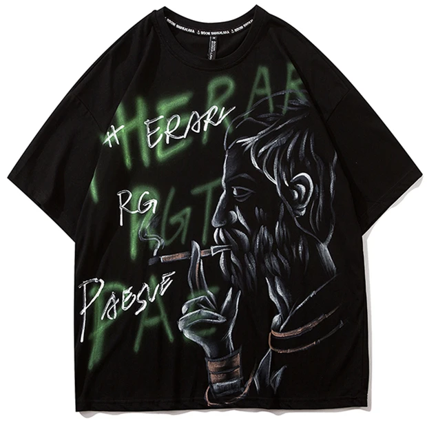 Ручная роспись курить Граффити футболка мужская толстовка хип-хоп Короткие