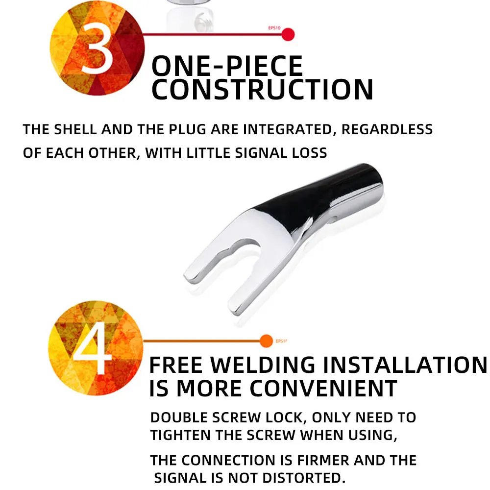 4PCS Audio Jack Y Banana Plug Solder Wire Conector U/Y Rhodium Plated Copper Screw Fork HiFi Speaker Spade Connector Plugs