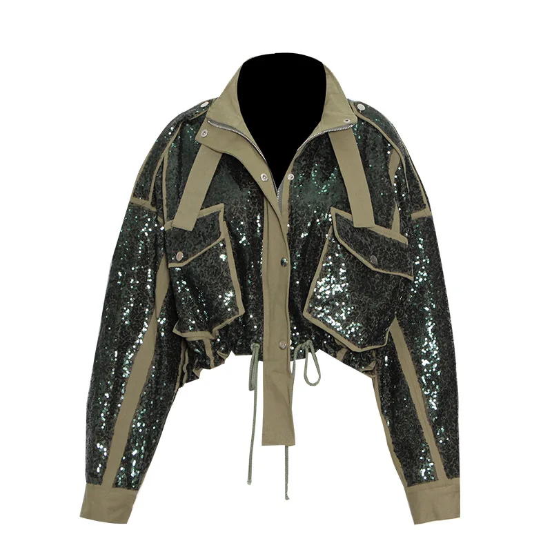 Уличная мода новинка Весенняя короткая Дамская куртка болотного цвета с