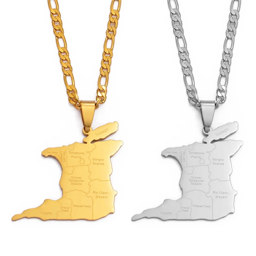 Ожерелье с кулоном в виде карты Тринидада и Тобаго 3 5 см золотистого цвета