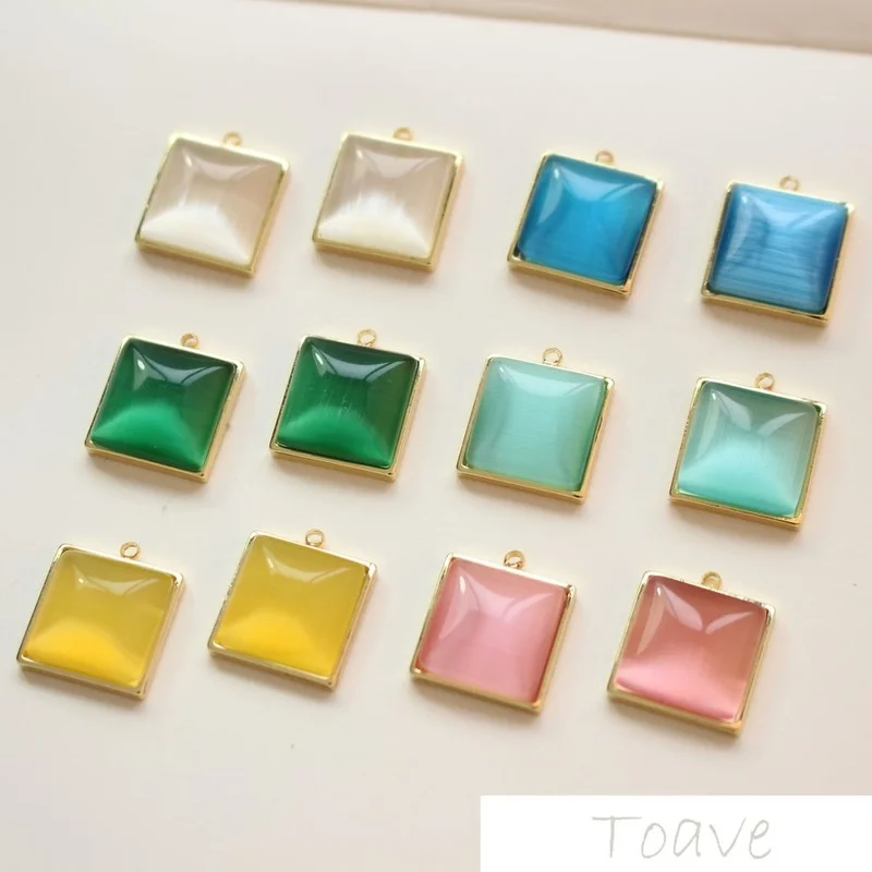 

Copper Plated 18k Gold Square Opal Vintage French Significantly Higher Level Sense Pendant DIY Earrings Necklace 2 pcs