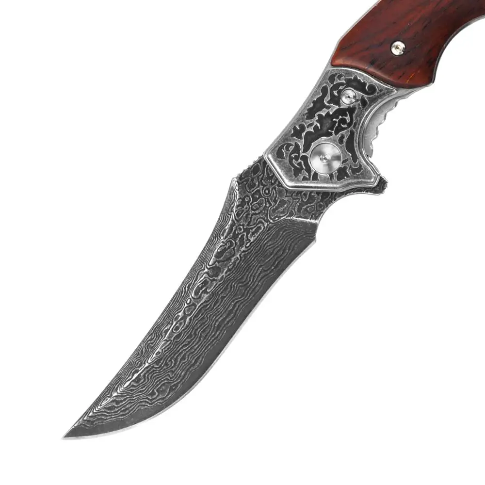 Складной охотничий нож KUBEY DM148 карманный Клинок с гравировкой дамасский узор