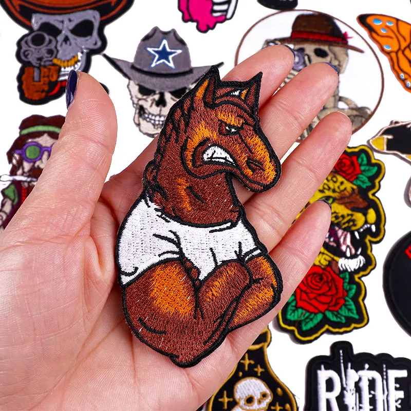 Нашивки с вышивкой в виде черепа розы на одежду аппликация животных стиле панк