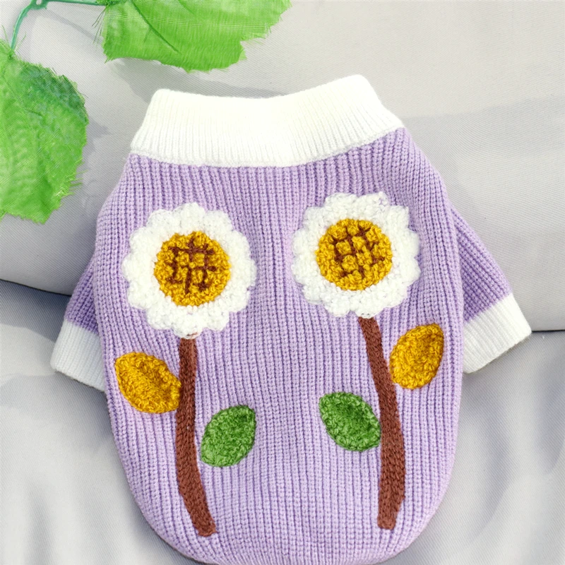 Одежда для собак с фиолетовым подсолнухом вязаный свитер домашних животных
