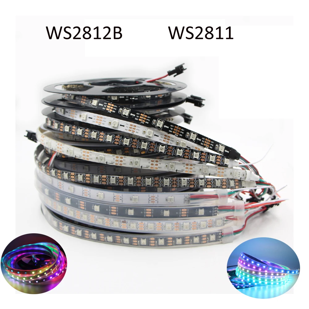 WS2812B DC5V / WS2811 DC12V прокладки СИД светильник 30/60/144 светодиодов/m пикселей