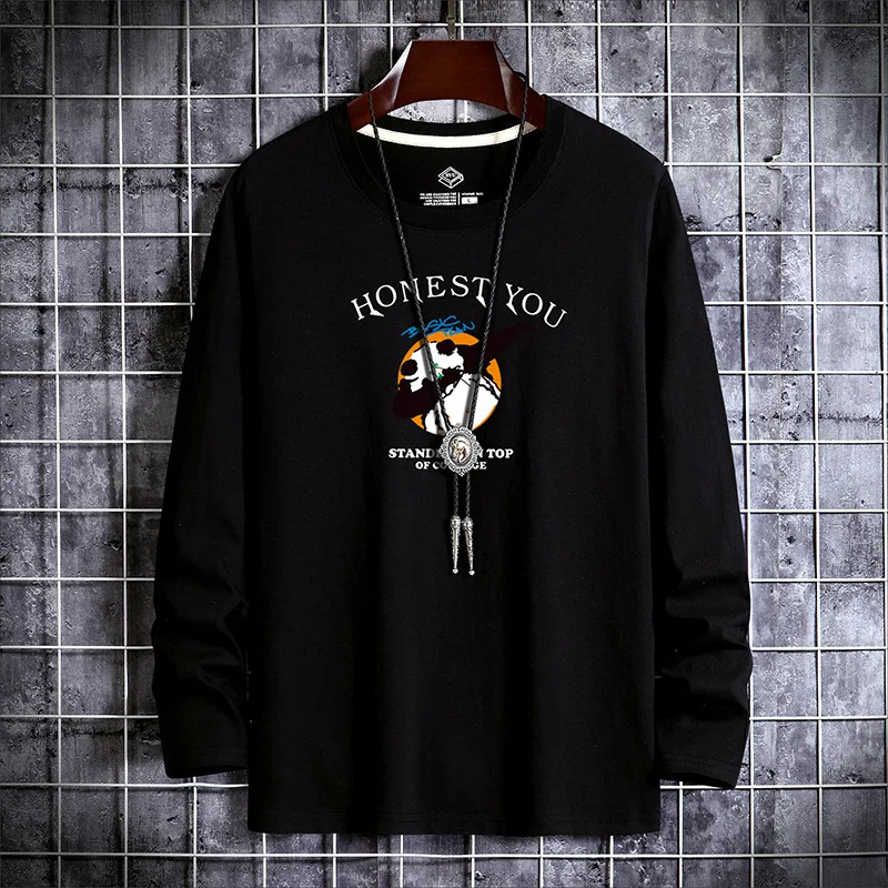 

Футболка мужская с длинным рукавом и круглым вырезом, из натурального хлопка