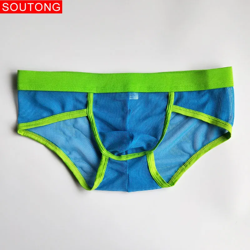 Soutong, сексуальное мужское нижнее белье, сетчатые Прозрачные Боксеры, дышащие шорты-боксеры, удобное нижнее белье, ropa interior hombre ST63 - Цвет: sj06-blue