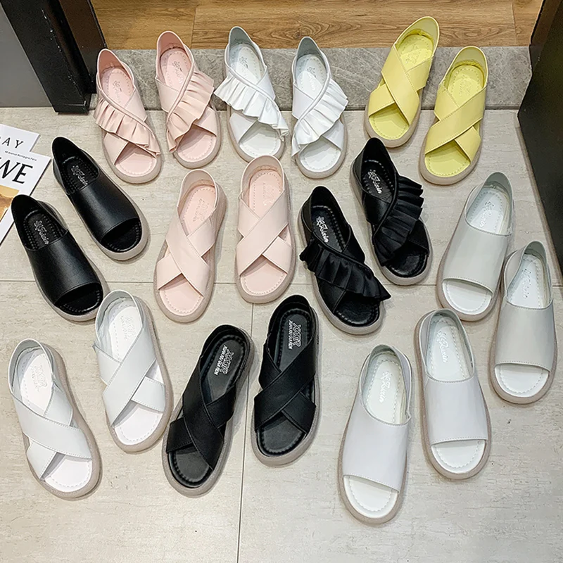 

2021 summer new all-match one-legged bottom all-match two-wear soft-soled hole shoes 1713