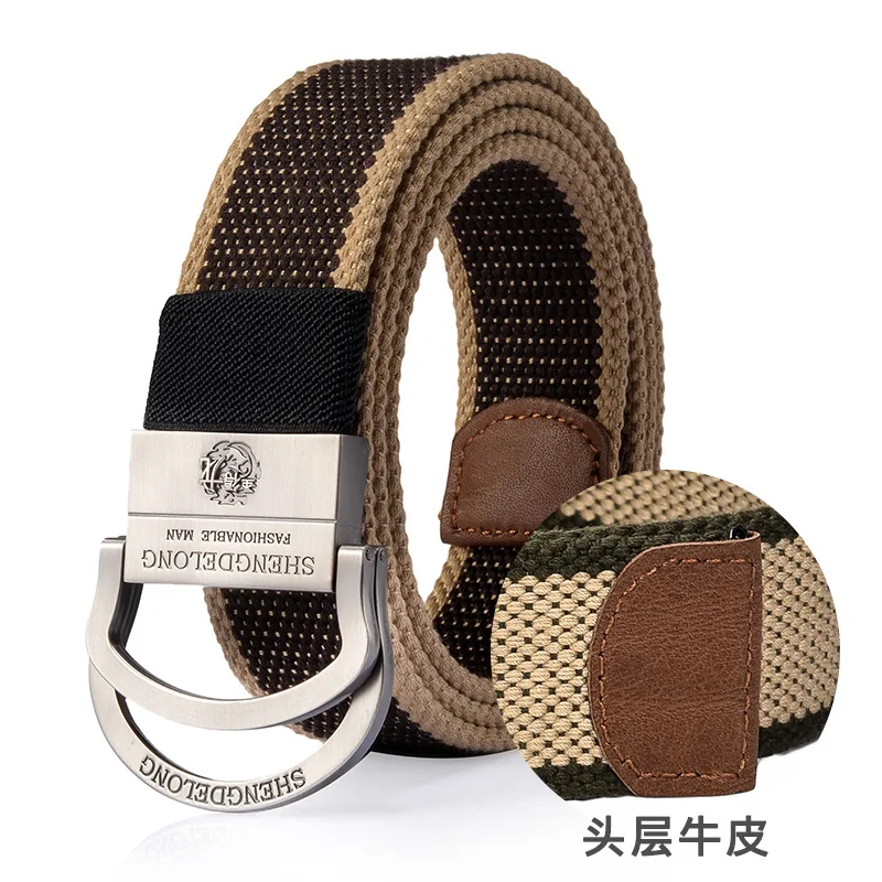 

New double ring buckle canvas belt men's belt accessories jeans belt wide belt