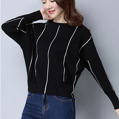 black Shintimes свитер с рукавом летучая мышь, полосатый вязаный свитер, зимний Sueter Mujer Invierno, осенние пуловеры, женская одежда - Цвет: black