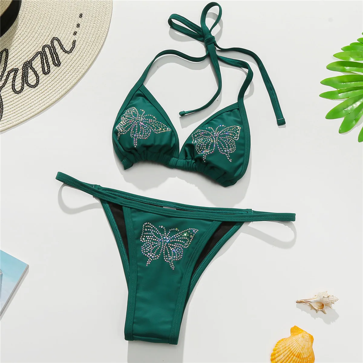 

2021 New Swimwear Women Sexy Butterfly Rhinestones Bikini Set Bathing Suit Beachwear Push Up Swimming Swimwear Swimsuit Bikini