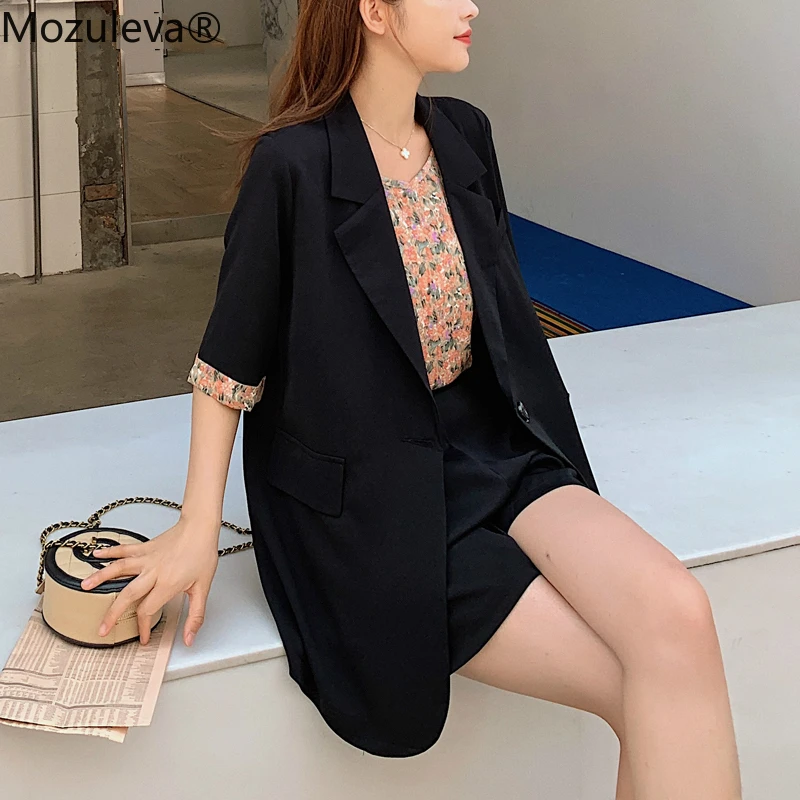 Женский комплект из двух предметов с коротким рукавом блейзер на одной пуговице