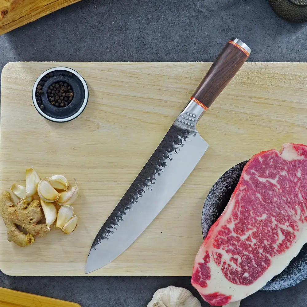 

YUZI Handmade Forged Chef Knife Professional 8 inch Stainless Steel Kitchen Knives Meat Cleaver With Ebony Handle