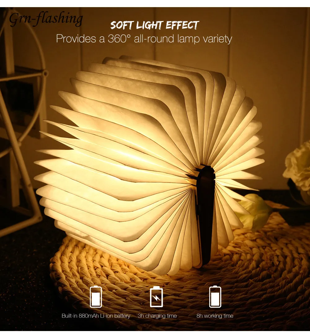 

Creative Book LED LIGHT 3D portable 5V wood light, night light USB charging, desk lamp and desk lamp decoration, 3 colors