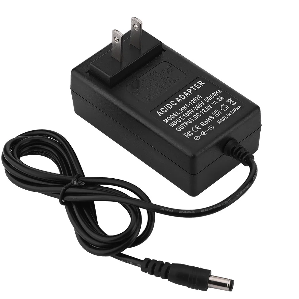 

100-240V AC Power Adapter With Indicator Lights DC 12.6V 2A Lithium Battery Switch Power Supply Charger Adapter US Plug