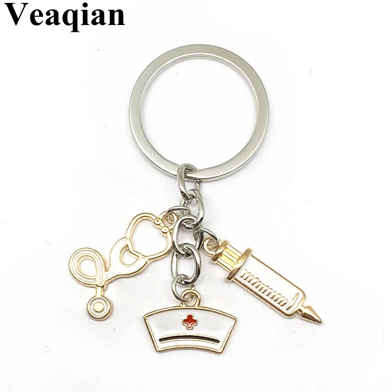 Veaqian new nurse cap medical keychain needle syringe thermometer lady jewelry gift. | Украшения и аксессуары