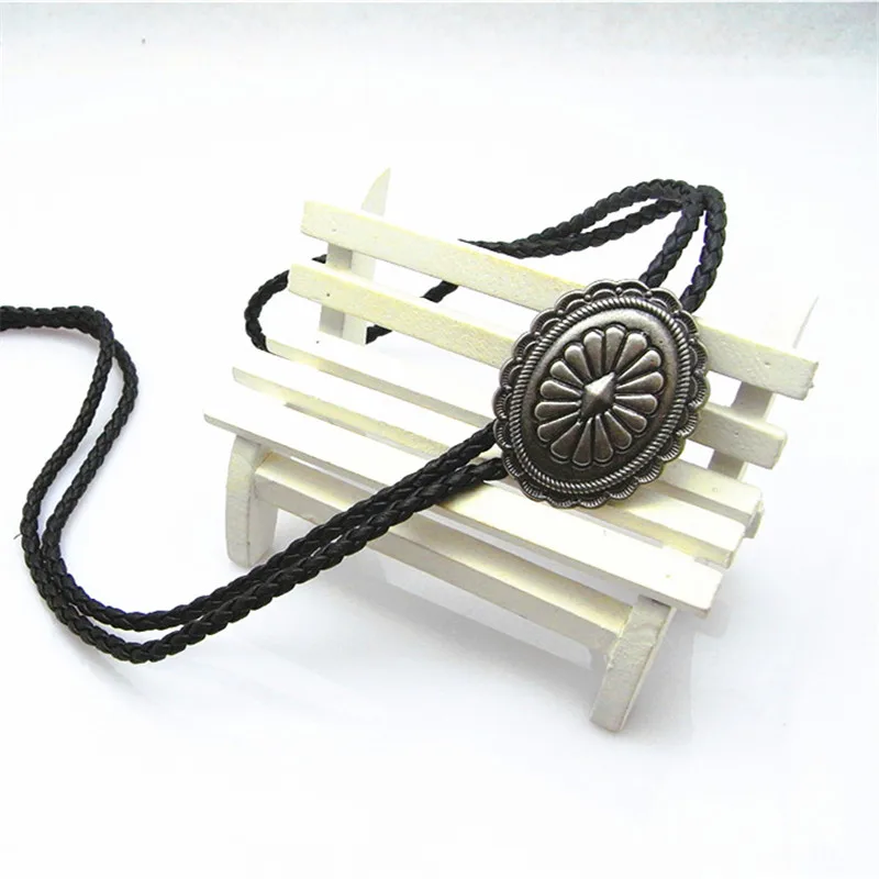 Новый галстук Bolo в стиле ретро цепочка для рубашек Овальный щит ошейник кожаное