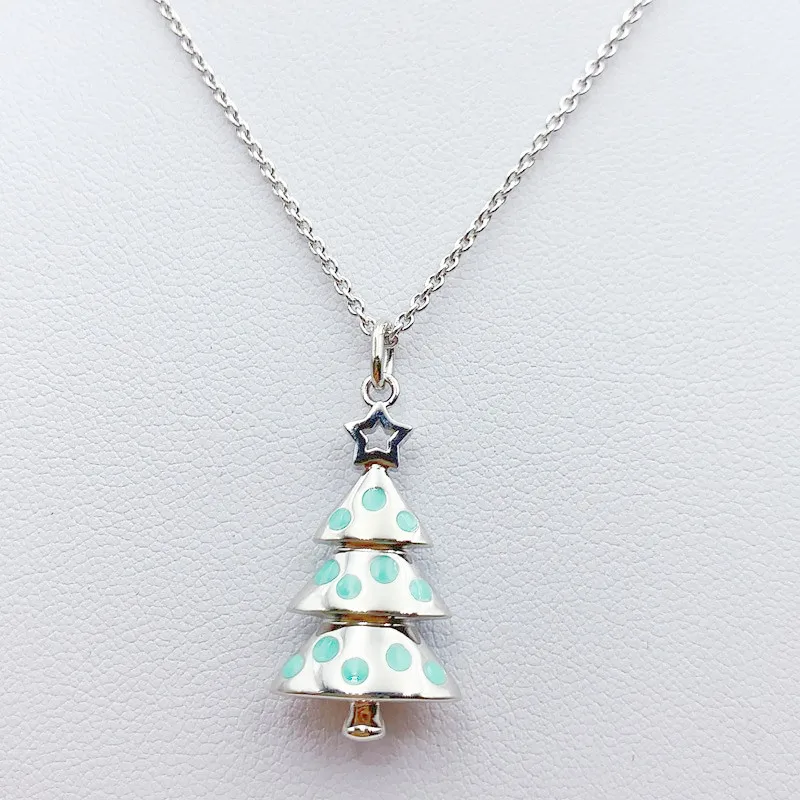 

100% 925 Sterling Silver Classics Fashion Christmas Trees Fine Workmanship Necklace Women Original Tag 1:1 Jewelry Holiday Gift