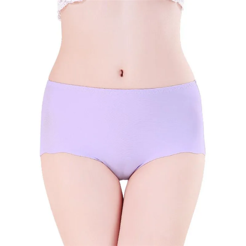 Pink Purple Briefs S-4XL, женские шелковые бесшовные трусы, сексуальные, женские, простые, высокая талия, высокая эластичность, трусы, нижнее белье для женщин, большие размеры - Цвет: Pink Purple Briefs