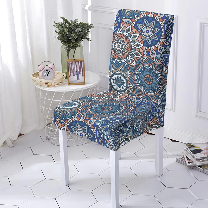 

Drop Shipping Bohemian Elastic Chair Covers Stretch Universal Seat Cover For Dining Room Wedding Banquet