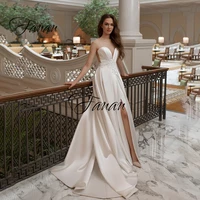 2021 new scoop neck wedding dress sleeveless backless front high split lace appliques simple bridal gown robe de soir%c3%a9e