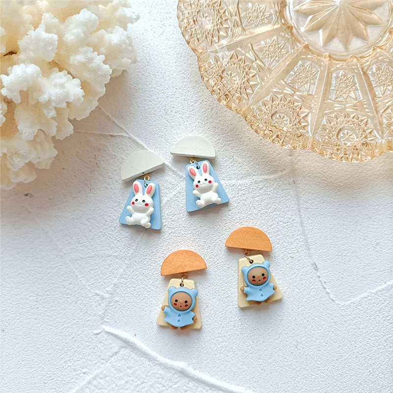 

Linmouge новые милые серьги из смолы для женщин модные Мультяшные креативные двухцветные деревянные серьги ручной работы Ins медведь женские юв...