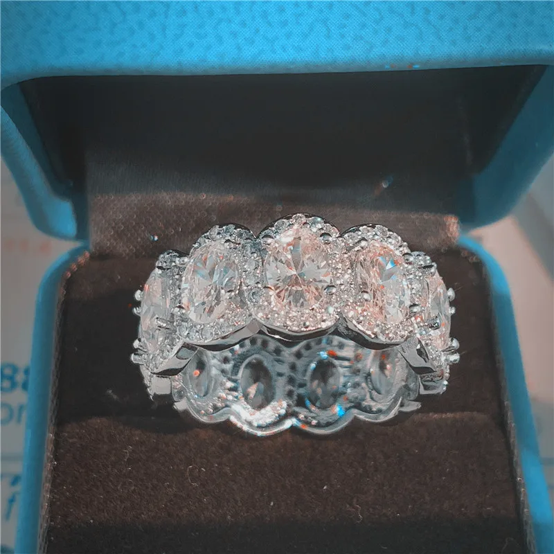 Роскошное женское кольцо обещания 11 шт. овальной огранки AAAAA Cz камень серебряного