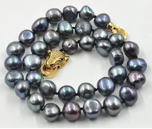 

NEW 11-12mm south sea black baroque pearl necklace 18" leopard Clasp