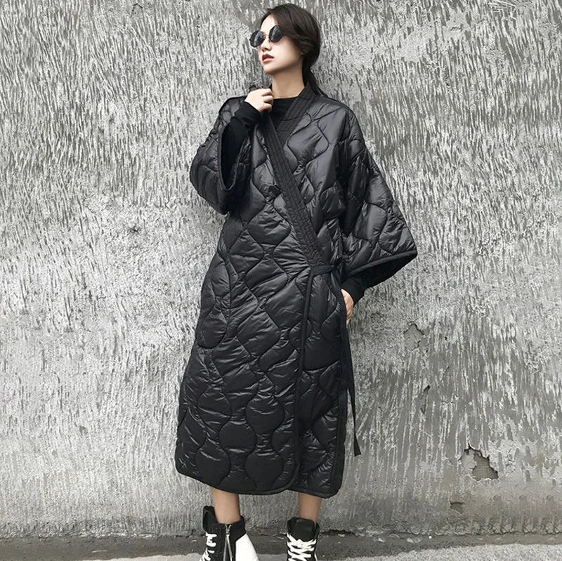 

wind winter new bandage loose size long cotton padded jacket women