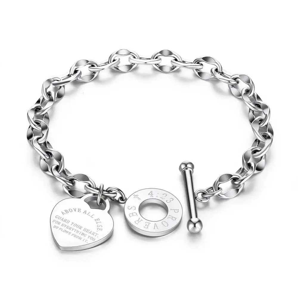 

OPK Wedding Heart-shaped Link Chain Bracelet for Women Titanium Steel Fashion O-link Jewelry Accessories TGSL967