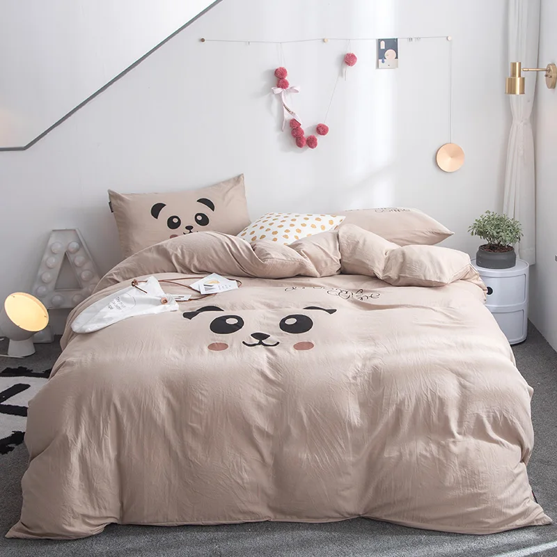 

Panda Cartoon Bedding Set Soft Duvet Cover Flat Sheet Pillowcase Queen King Bed 2021 New