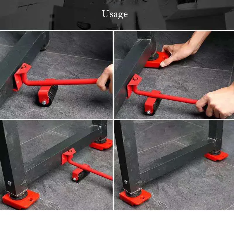 

360 Degree Professional Furniture Mover Tools Transport Lifter Heavy Stuffs Moving 4 Wheeled Roller Universal Pulley with 1 Bar