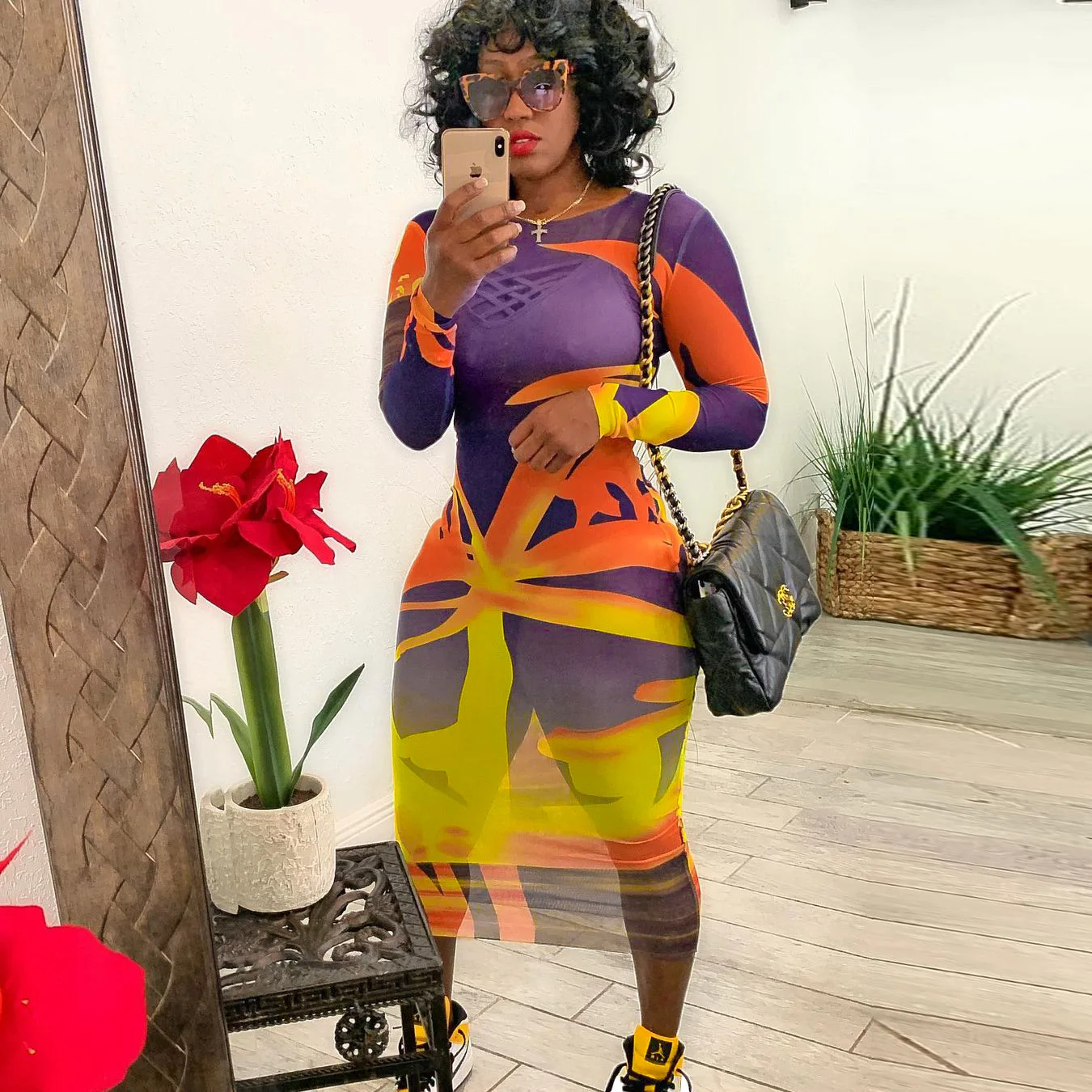 

2021 Women Autumn Dress Y2K O Neck Long Sleeve Casual Printed Mesh Dress Fashion High Waist Elegant Long Dress