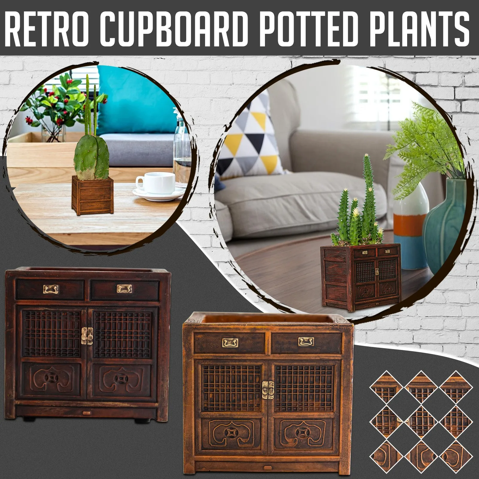 

Pastoral Style Creative Cabinet Succulent Flower Pot Home Storage Potted Multi-purpose Resin Handicraft Ornaments Home Garden