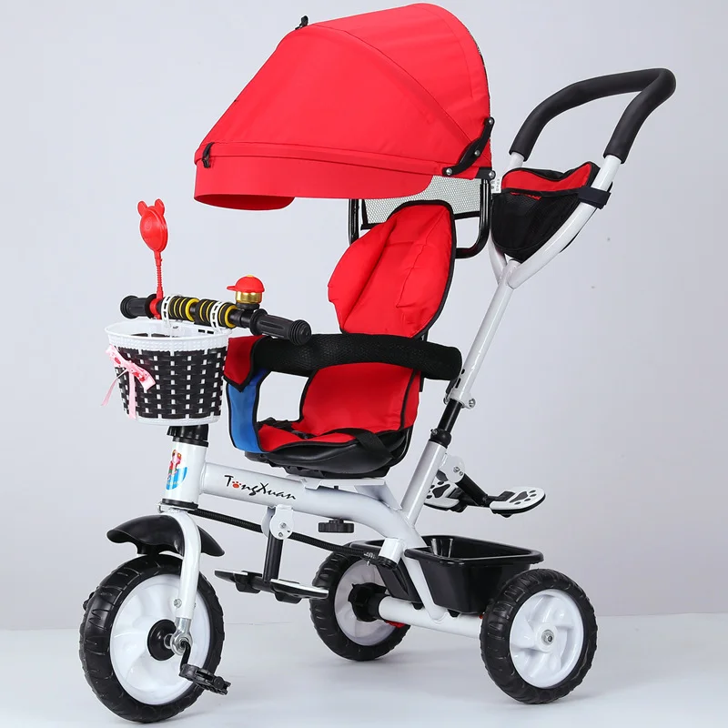 Child Tricycle with Guardrail Bicycle Three Wheels Stroller Baby Stroller 2 In 1 Umbrella Car Child Tricycle Stroller Pram Trike