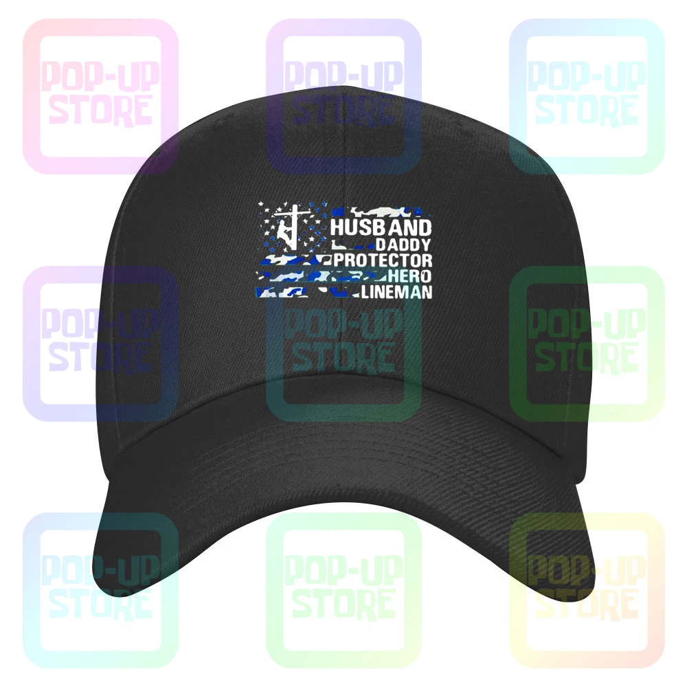 American Flag Husband Daddy Protector Hero Lineman Caps Baseball Cap |