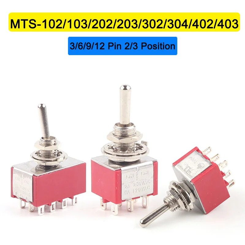 5PCS 6mm 3/6/9/12 Pin Miniature Toggle Switc MTS-102/103/202/203/302/304/402/403  ON-ON ON-OFF-ON 5A125V 2A250V High Quality