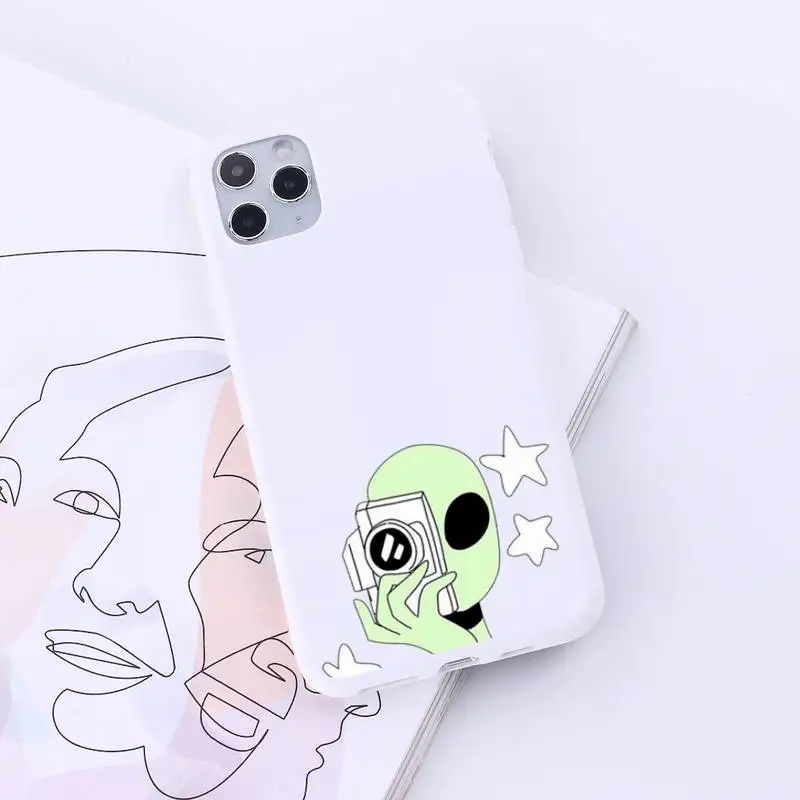 

Alien space cute cartoon Phone Case Candy Color for iPhone 6 7 8 11 12 s mini pro X XS XR MAX Plus