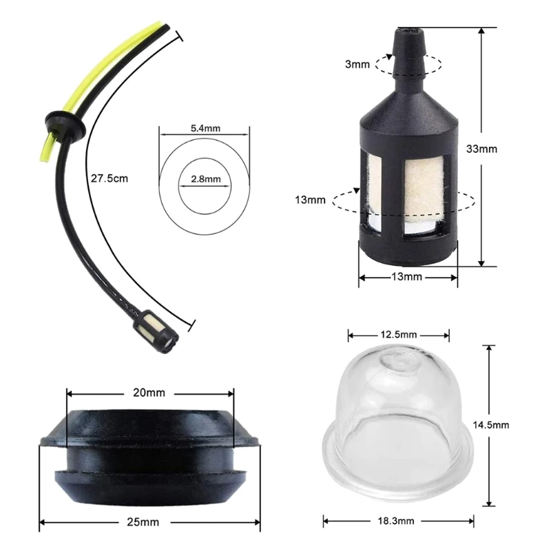 

AOIXBCUROC 5pcs Petrol Filter Kit, Petrol Filter Hose Gasket Kit for Timbertech Earth Drill Hedge Shears Brush Big prom