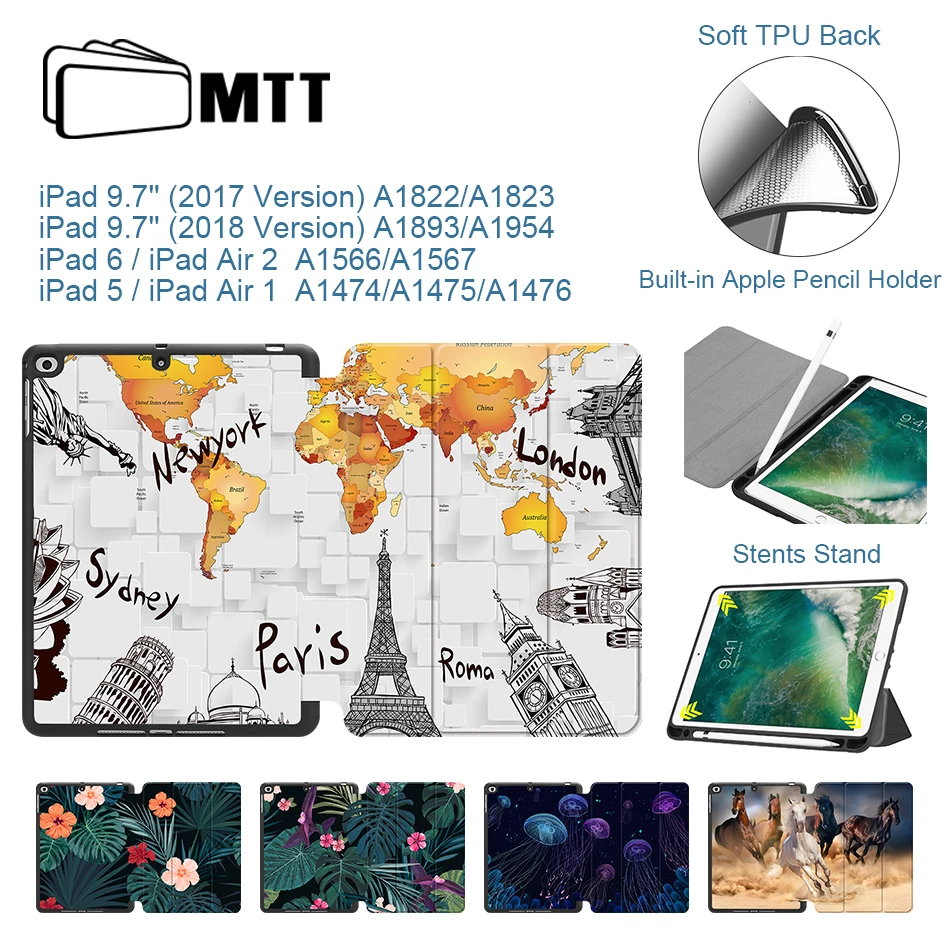 MTT для iPad чехол, защитный чехол для apple iPad Air 1 Air 2, новинка 9,7 дюймов, Мягкий ТПУ+ из искусственной кожи, флип, умный чехол для планшета
