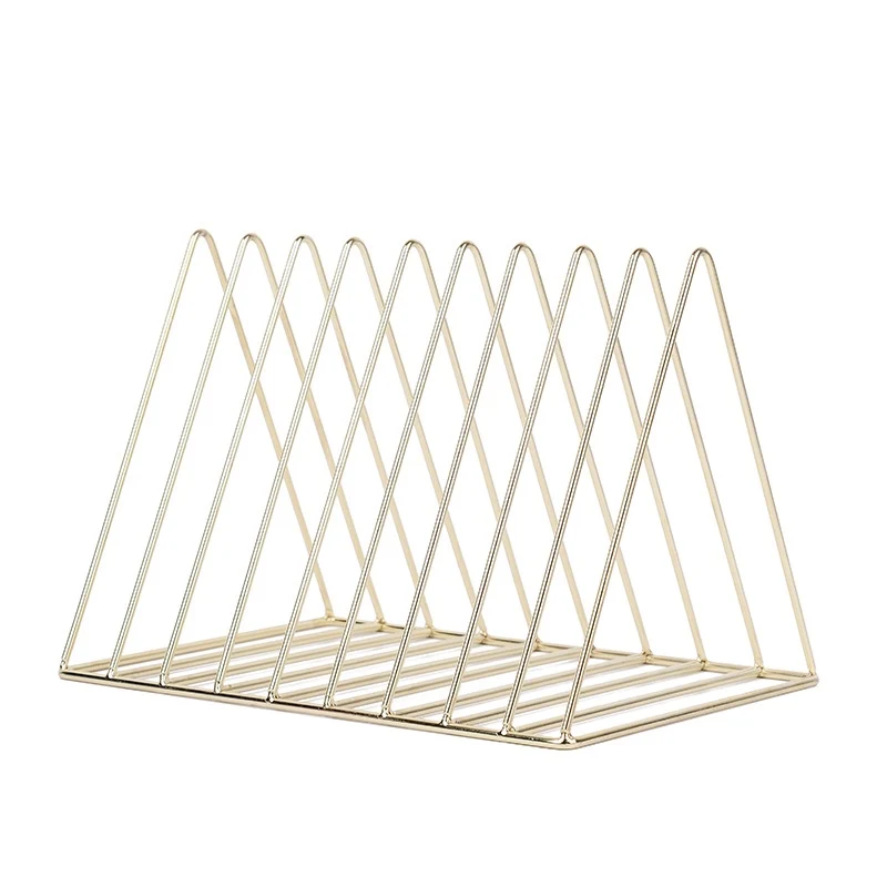 

Triangle 9 Grid File Storage Shelf Book Stand Desktop Nordic Wrought Iron File Book Holder Office Desk Storage Book Organizer