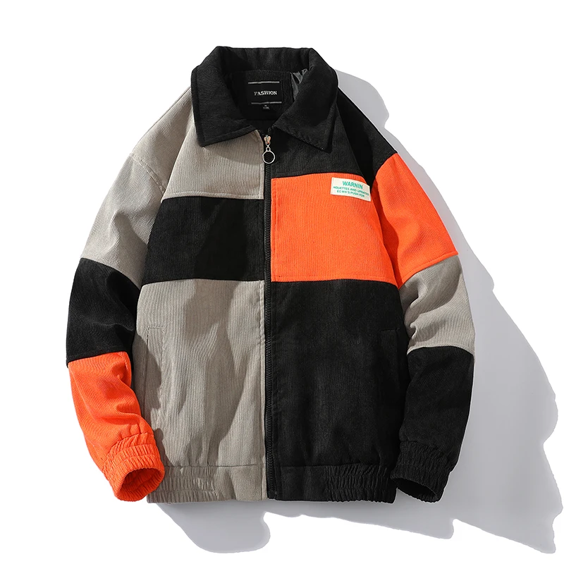 

Autumn Zipper Jackets Color Blocking Square Neck Jacket Men Fashion Streetwear Coats