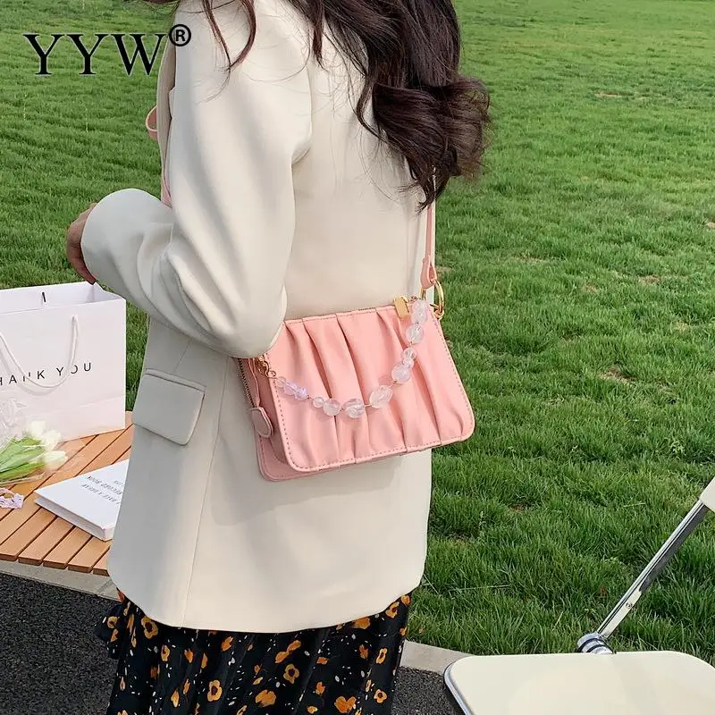 

New Fashion Crossbody Bags Pleated Handlebags For Women Bags 2021 Women Brand Luxury Designer Handbag Messenger Medium Chain Bag